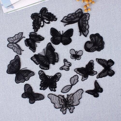 5Pcs Black Lace Flower Butterfly Embroidered Patches for Clothing Sew On Clothes Appliques Stripes Fabric Stickers