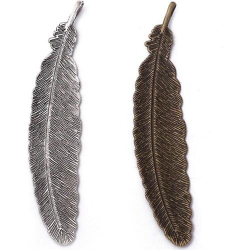 5PCS Atique Silver/Bronze Color Metal Charms Stamping Leaf Necklace Feather Pendants DIY Floating Charms for Jewelry Making