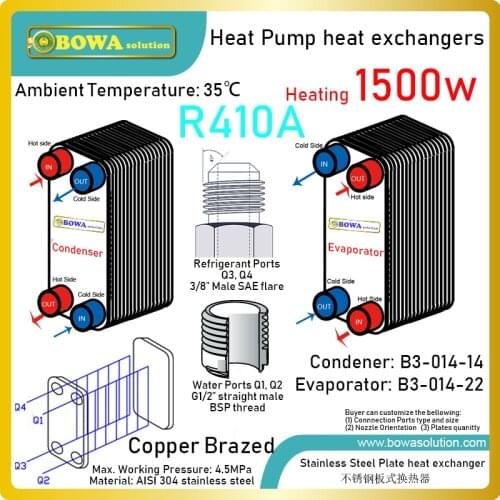 3000BTU geothermal heat pump water heaters PHEs provide heat transfer between water and R407c refrigerant to make hot water