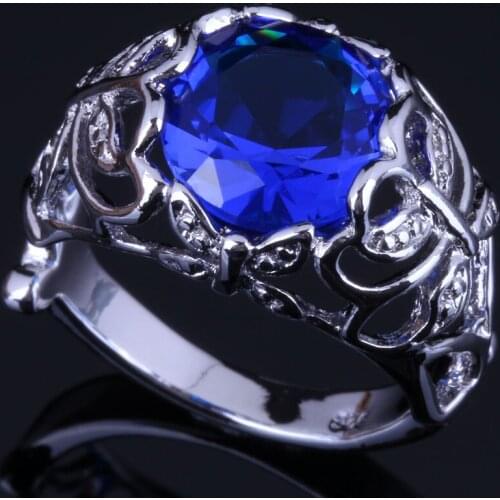 Gleaming Round Blue Cubic Zirconia Silver Plated Ring V0445
