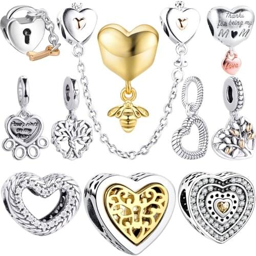 S925 Sterling Silver Charm Love Heart Shape Anniversary Pendent Beads Fit Original Sliver 925 DIY Charms Bracelet Jewelry making