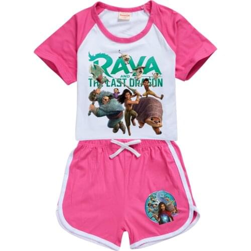 Kids Clothes Girls Raya and The Last Dragon Sportswear Summer T-shirt Tops + Pants Cotton Short Sleeve Outfit Children Tracksuit