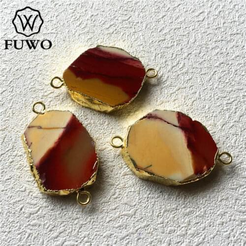 FUWO Fashion Irregular Bloodstone Connector With Gold Trimmed Raw Stone Jewelry Findings Wholesale 5 pieces / lot PD221