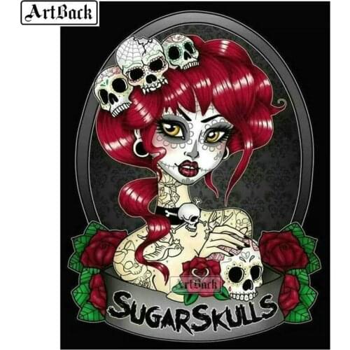 5d diy diamond painting sugar skull girl full square / round skull icon landscape diamond mosaic canvas art diamond embroidery