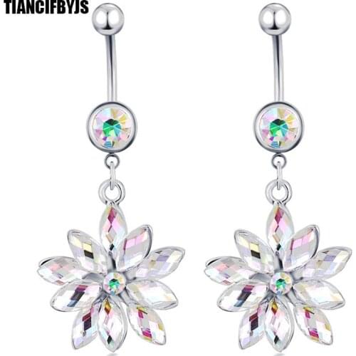 TIANCIFBYJS Rainbow Flower Dangle 14G Steel Belly Button Rings for Women Girl Screw Navel Bars Body Navel Piercing Jewelry 20pcs