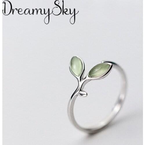 2019 Fashion Silver Color Opal Leaf Rings Gifts For Women Trendy Statement Jewelry Joyas De Plata Anillos Anelli