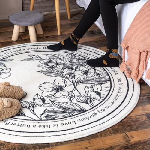 Round Soft Rugs for Bedroom European Pastoral Flowers Round Carpet Washable Rugs for Home Living Room Decorative Door Blanket