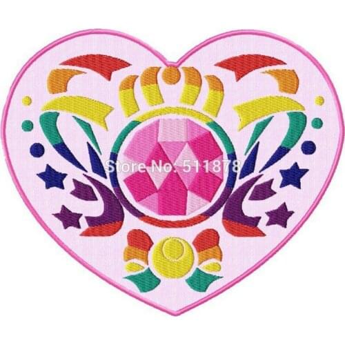 6" LARGE Moon Crystal Heart Locket Animated Anime TV MOVIE SERIES EMBROIDERED Girl Dress Iron On Patch NC