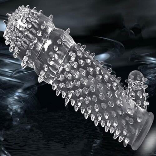 Reusable Spike Condom Penis Extender Sleeve Crystal Cock Enlargement Cover Ejaculation Delay Adult Sex Toys For Men Extension