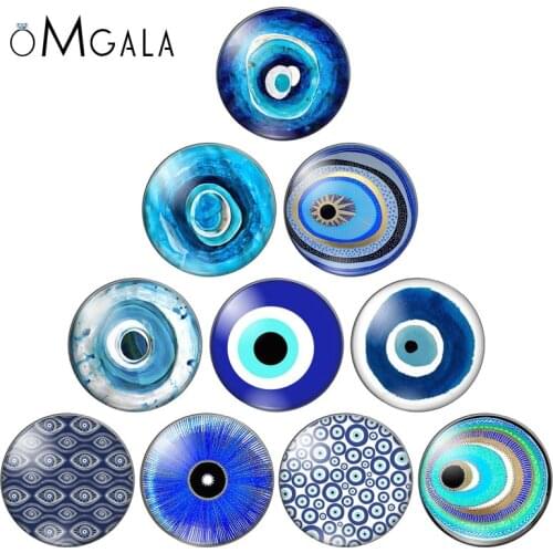 Fashion Blue Color Evil Eyes 10pcs 12mm/18mm/20mm/25mm Round photo glass cabochon demo flat back Making findings