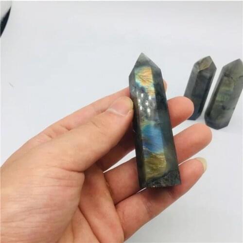 MOKAGY 1PC 50mm-60mm Natural Labradorite Hexagonal Column Crystal Point Mineral Ornament Healing Wand Home Decor