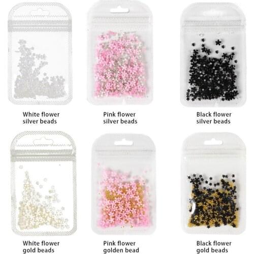 2021 New Manicure Decor Japanese Style Nail Art Small Flower Jewelry Bag Acrylic Flower With Gold Beads Silver Beads Jewelry