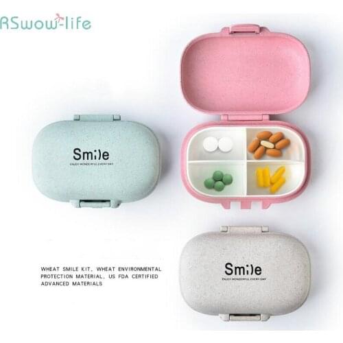 Wheat Straw PP Plastic 4-Grid Drug Box Cosmetics Receiving Box Creative Jewelry Storage Box Chewing Gum Box Candy Storage bin