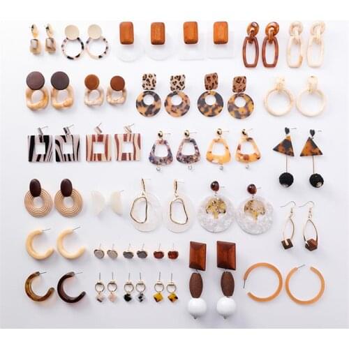 Simple Caramel color Acetate Earrings Fashion Geometric Leopard Earrings Exaggerated Transparent Acrylic Wooden Earrings Female