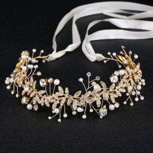Luxury Women Rhinestone Crystal Headbands Wedding Hair Accessories Bridal Pearl Crowns Headband Hair Band Handmade Head Jewelry