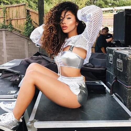 Sexy Women Sheer Fishnet Crop Tops Mesh Beachwear Swim Cover Ups Hooded Long Sleeve Hollow Out Sweatshirt Clubwear Sportwear