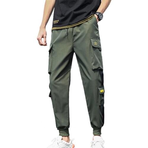 Mens Side Pockets Cargo Harem Pants Ribbons Black Hip Hop Casual Male Joggers Trousers 2021 New Fashion Casual Streetwear Pants