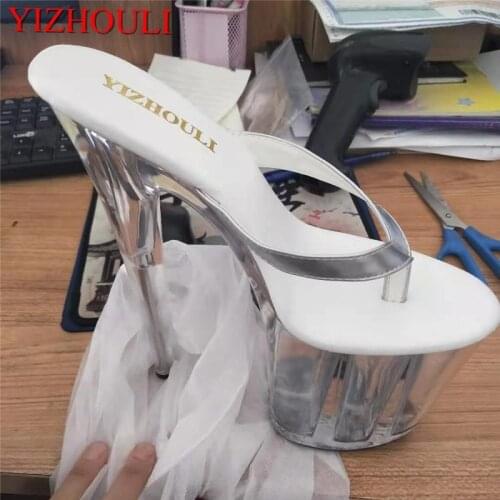 20cm high heels, party shoes/magazine platform slippers, sexy see-through pole dancing model flip-flops