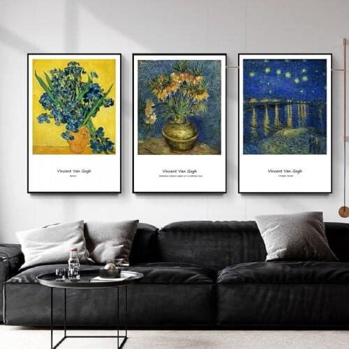 Van Gogh Abstract Art Starry Sky Sunflower Field Retro European CcanvasPainting Porch Study Room Light Luxury Art Decoration