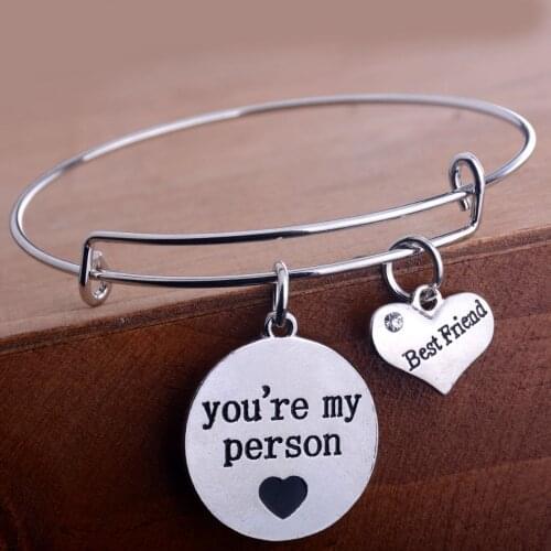 You're My Person Best Friend Bangle Love Heart Friendship Gifts Women Men Jewelry Charm Bangle BFF