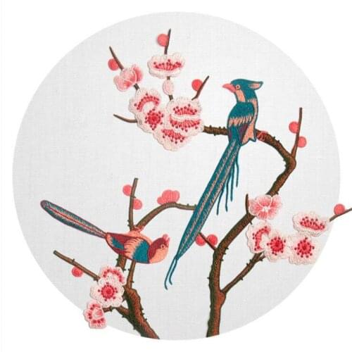 Plum blossom flower and birds embroidered patch motif applique sew on clothes shirt sticker for clothing Patchwork Diy decorati