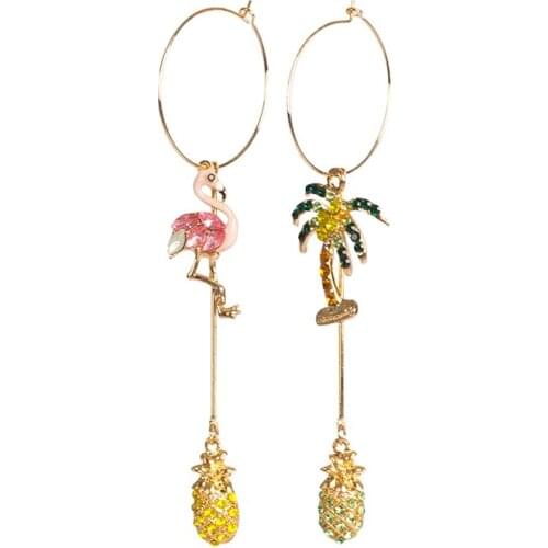 1 Pair Womens Earrings Creative Rhinestone Decor Irregular Earrings For Girl Cute Flamingo Asymmetric Drop Pendientes