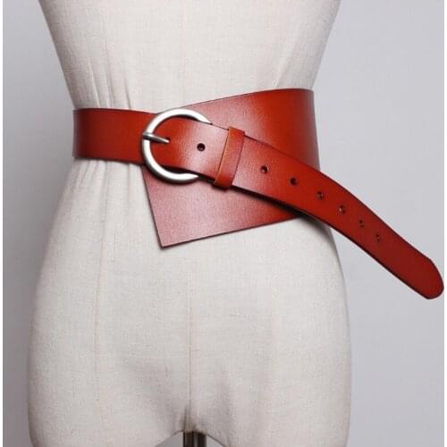 SeeBeautiful New Fasion Summer 2020 Irregular Wide Girdle Metal Pin Ring Buckle PU Leather Belts Women 5 Colors Y256