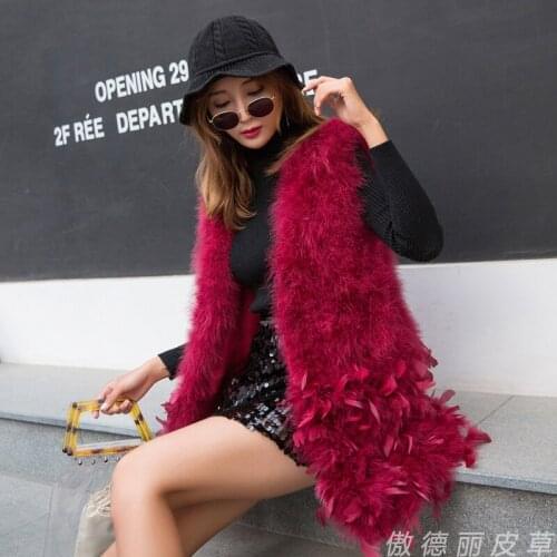 Women spring autumn winter real turkey feather vest ostrich feather waistcoat medium long V-neck female
