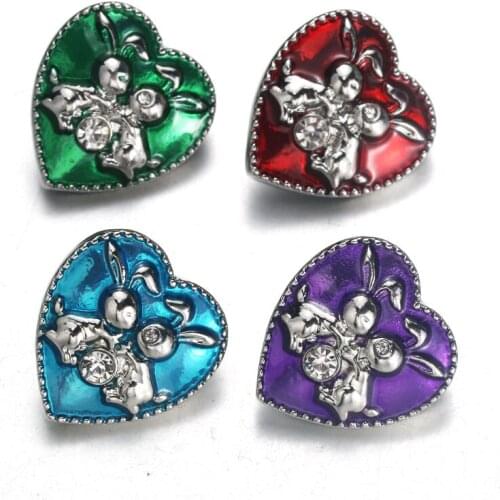 10pcs/lot Interchangeable Snap Jewelry Easter Crystal Heart 18mm Metal Snap Buttons for Snap Button Bracelet Bangle 9433