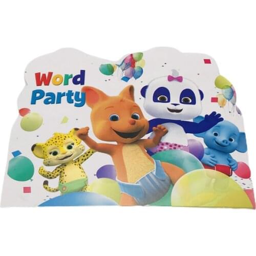 10pcs/ Word party Cartoon Invitation Cards Theme Children Party decorations Kids favors Happy Birthday supplies Word party