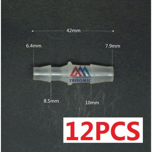 12 pieces 7.9mm*6.4mm Straight Reducing Connector Plastic Fitting Barbed Reducing Connector