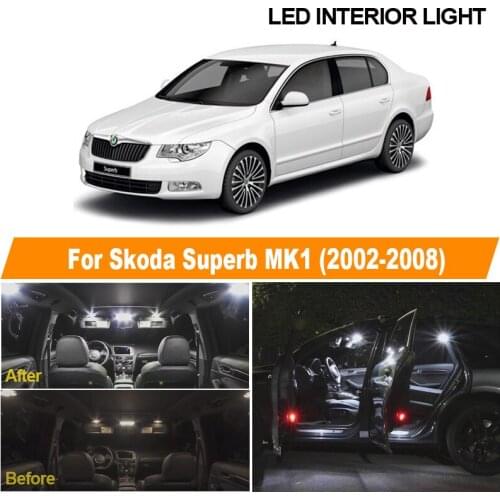 16Pcs White Canbus LED Lamp Interior Dome Map Lights Bulb Kit For Skoda Superb MK 1 MKI Sedan 2002-2008 License Plate Lamp