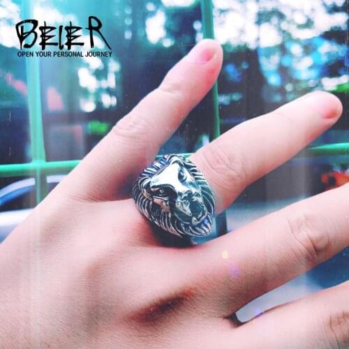 BEIER Wholesale price Fashion Stainless Steel Jewelry Cool Animal Lion Head Ring for man women Punk Personality BR-Q027