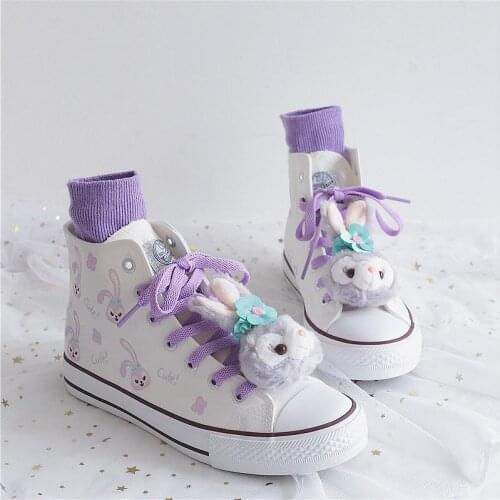 2021 Spring Autumn Purple Graffiti Cute Women High Top Canvas Shoes Japanese Female Harajuku Style Sweet Cartoon Casual Sneakers