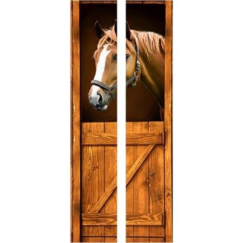 3D Door Wall Sticker Horse House Quality PVC Self-Adhesive Mural For Decoration Waterproof x Decals 77 200 Art cm Removable S5W4