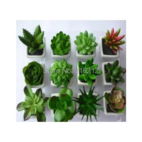 48 pcs Decorative Flower Pot Planters Artificial Plants With Vase Bonsai Tropical Cactus Fake Succulent Plant potted on the desk