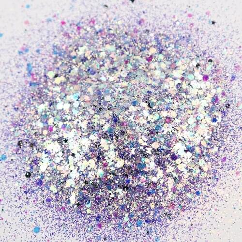 50g/Pack Glitter Nail Art Sequins Holographic Hexagon/Pentagram/Heart/Moon/Butterfly Nail Powder Fairy Makeup Face Flakes Te#023
