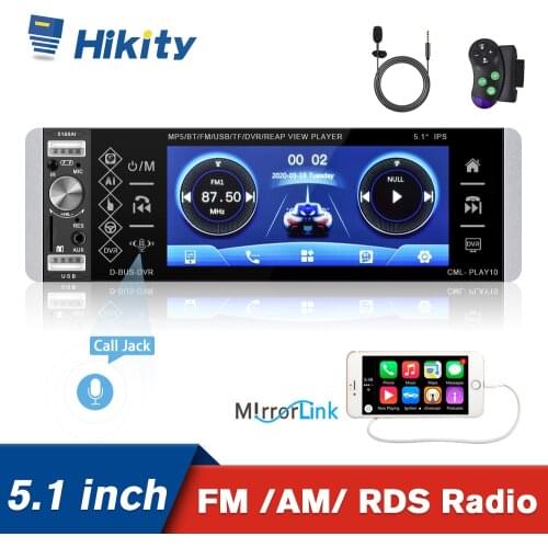 Hikity 1 Din Car Radio MP5 Player Bidirectional Interconnection RDS AM FM 5.1 Inches Support Android Mirrorlink Bluetooth Autora