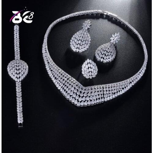 Be 8 Newest Luxury Sparking Brilliant Cubic Zircon Necklace Earrings Wedding Bridal Jewelry Sets for women Dress AccessoriesS202