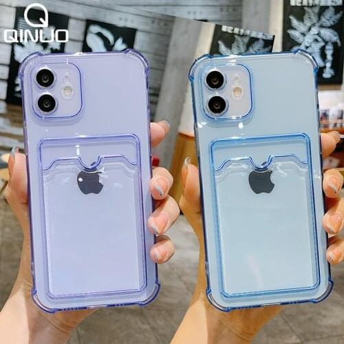 Card Holder Wallet Clear TPU Case For iPhone 11 12 Pro Max Mini XS X XR 7 8 Plus SE2020 Shockproof Air Cushion Transparent Cover