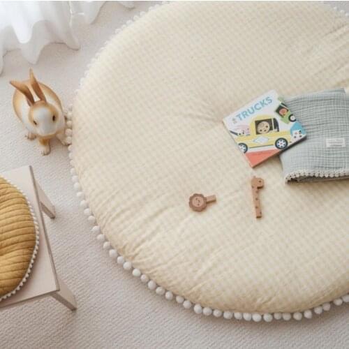 Nordic Round Baby Cushion with Pom Poms Tassels Kids Children Cotton Crawling Play Mat Newborn Floor Cushions Playmat Tatami Mat