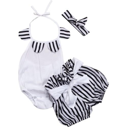 Newborn Baby Girl Clothes Set Cute Halter Sleeveless Romper Tops Shorts Headband 3Pcs Summer Toddler Infant Clothing Outfits