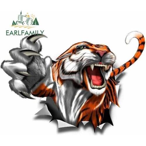 EARLFAMILY 13cm x 9.6cm Tiger Rip Graphic Truck Race Car Go Kart Window Hood Tire Cover Decal Torn Metal Design Car Sticker