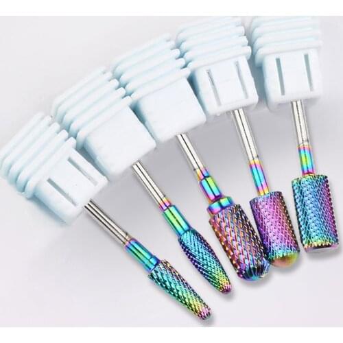 5 Type Rainbow Nano Coating Tungsten Carbide Burrs alloy Nail Drill Bits For Electric Manicure Drill Nail Art Accessories Tool