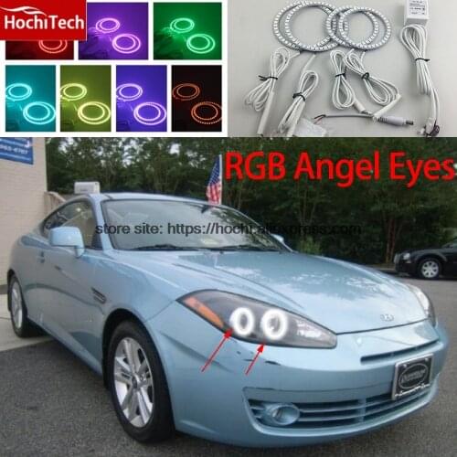 HochiTech RGB Multi-Color LED Angel Eyes Halo Rings kit super brightness car styling for Hyundai Tiburon 2007-2008 GK FL2