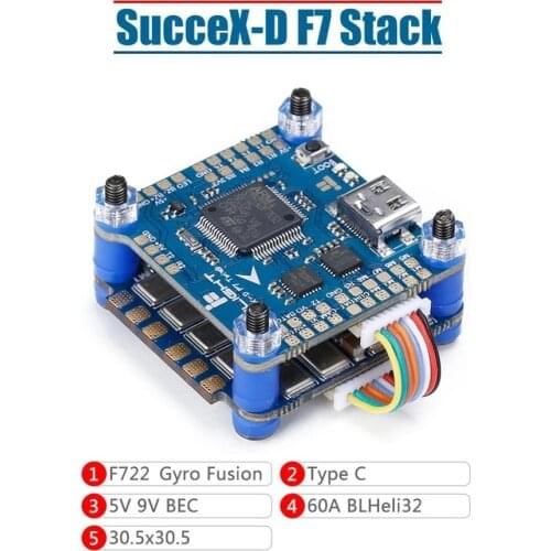 IFlight SucceX-D F7 TwinG 60A Stack with SucceX-D F7 TwinG V2.1 FC/SucceX 60A V2 Plus BLHeli_32 2-6S ESC for HD FPV system