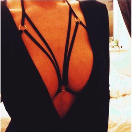 JLX.HARNESS Adjustable Harness Bra (Cup-less) in Black Cupless Bondage Lingerie Erotic Frame Bra Fetish Bodysuit O0329