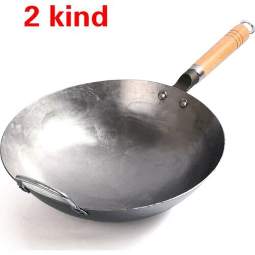 Chinese Handmade Iron pot wooden handle made iron wok Round bottom non stick wok gas cooker household cooking Kitchen Cookware