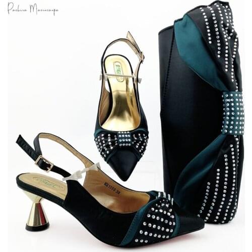 Black Color Dress with Shoes And Bag To Match Set Nigerian High Heels Party Italian Design Style Shoes and Bag For Wedding