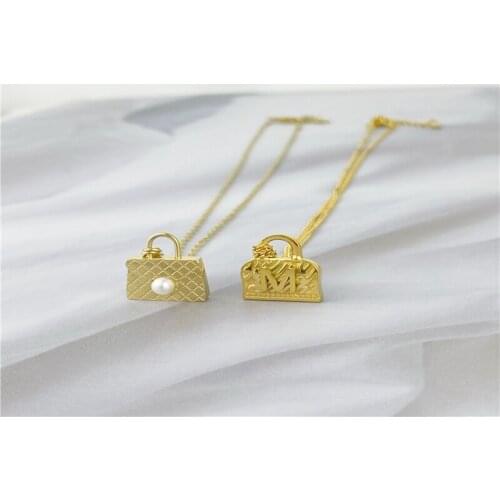 Korea Dongdaemun handbag stainless steel necklace female Pearl M-type clavicle chain ins cold wind fashion necklace